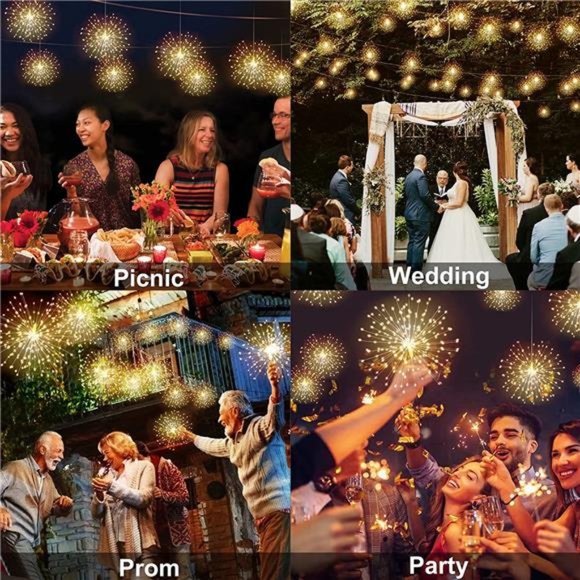 Firework Lights 200 LED Copper Wire Starburst Light, 8 Modes Battery Operated - Picture 2 of 6